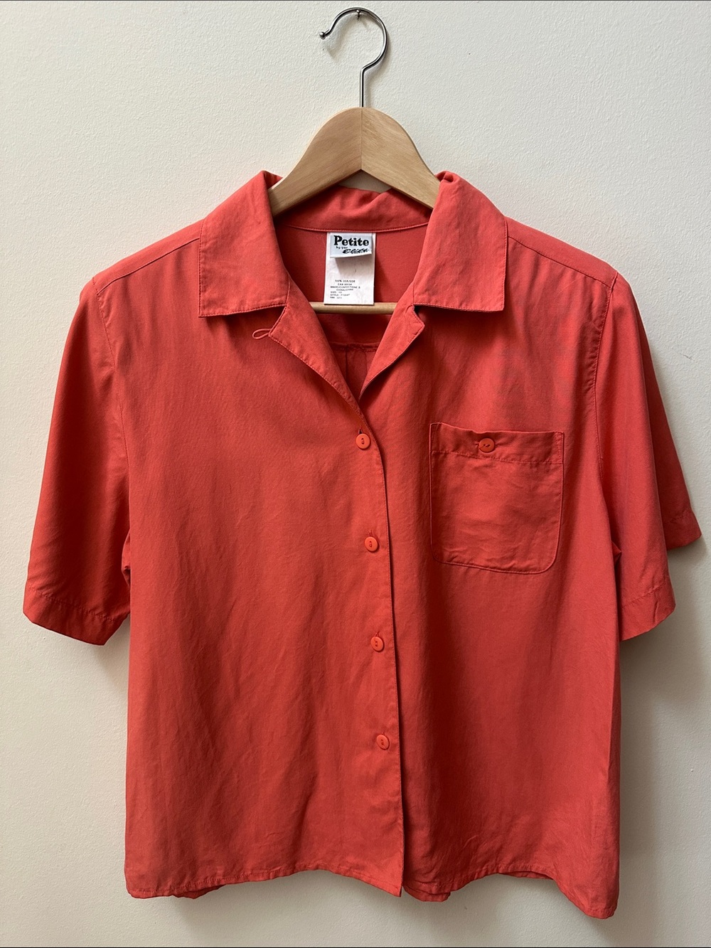 Silk Coral-Red Short Sleeve Button-Down Shirt